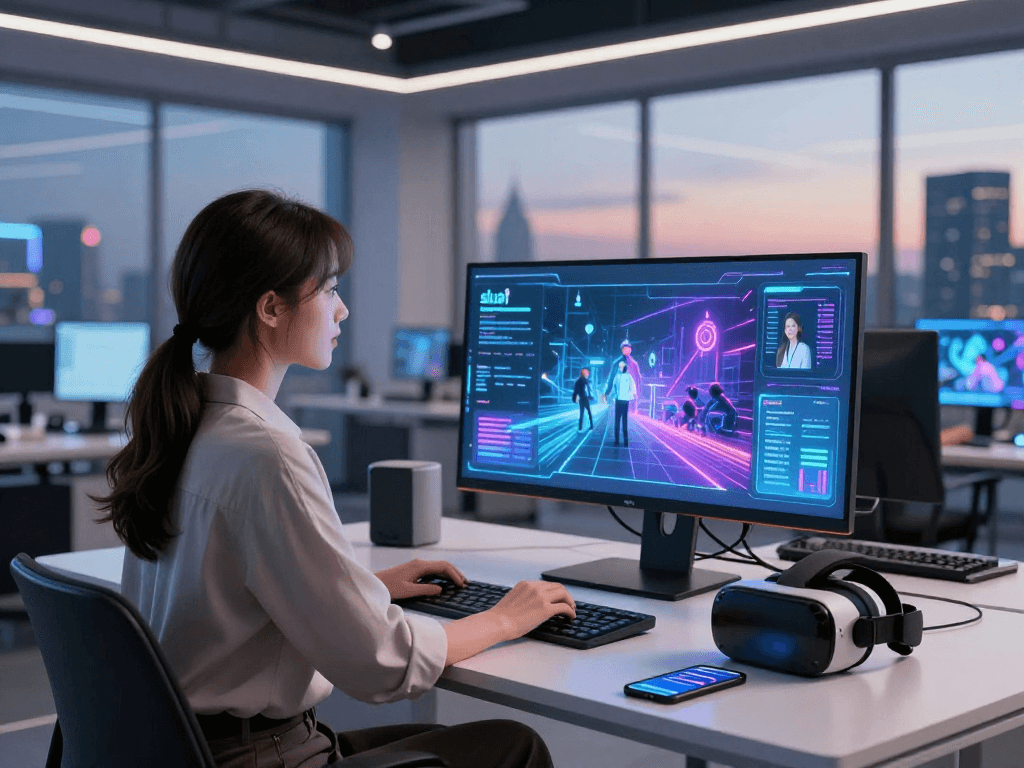 Interactive workspace showcasing the future of slut ai technology with vibrant screens and AI engagement.