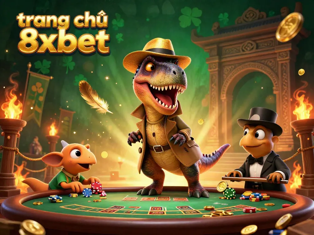 Engage with the thrilling action at trang chủ 8xbet featuring a velociraptor card counter at a blackjack table.