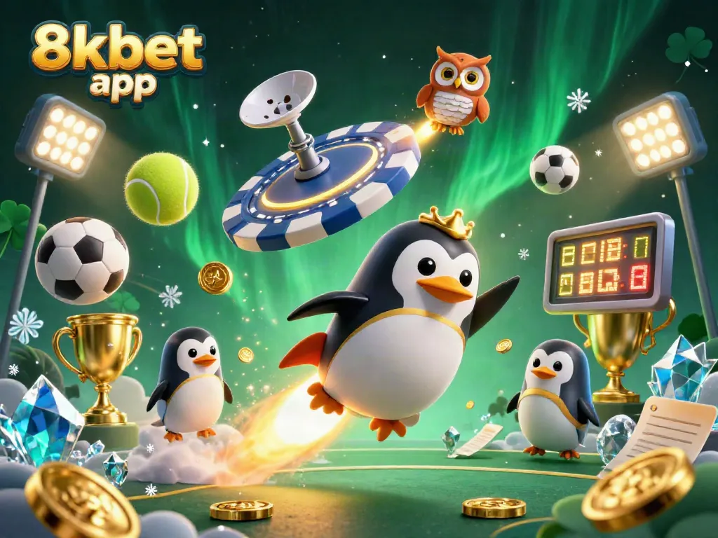 Experience the excitement of the 8xbet app with a vibrant casino adventure featuring a golden penguin.