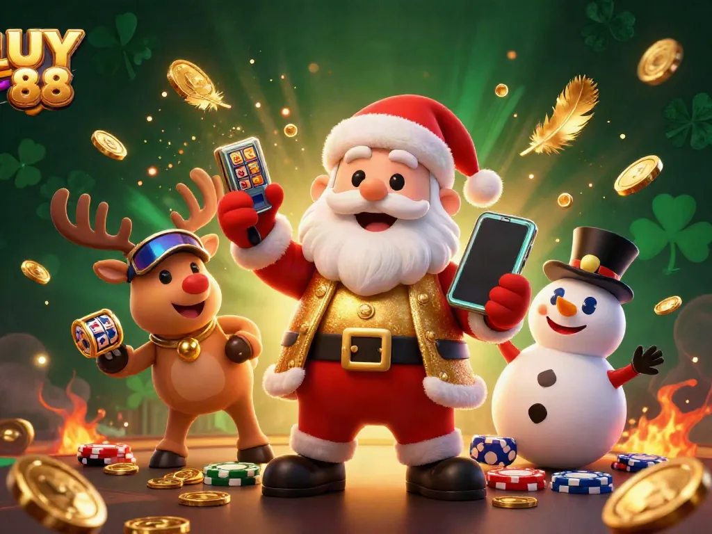 Spin and win big at UY 88 with vibrant casino games featuring Santa and festive characters!