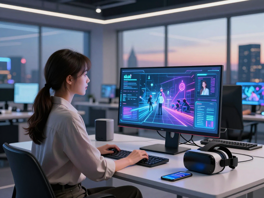 Interactive workspace showcasing the future of slut ai technology with vibrant screens and AI engagement.