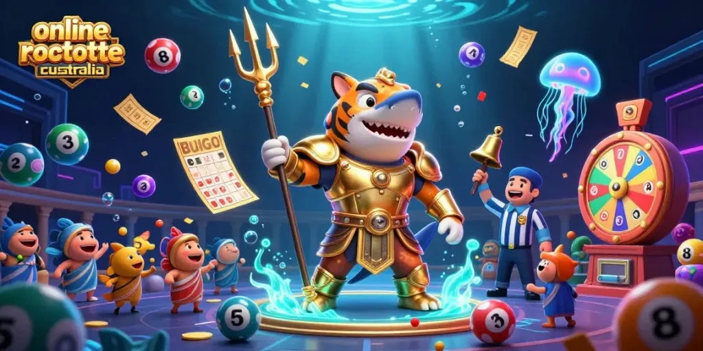 Experience the excitement of online roulette casino Australia with a vibrant underwater casino scene bursting with colorful game elements.