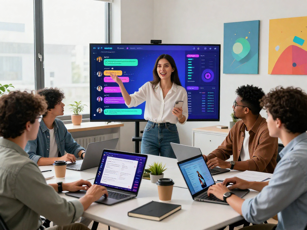 Engaging team collaborating on a spicy AI chat demonstration in a modern tech workspace.